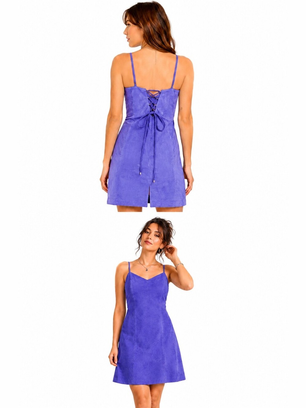 Vintage Danier 80s Blue Suede Mini Dress Leather Sweetheart Retro Sml - Picture 2 of 6